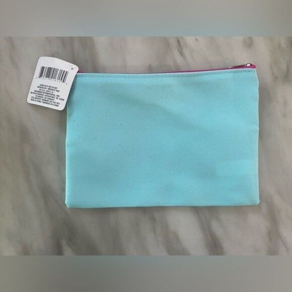 NWT Teal “Good Vibes Only” Tropical Palm Tree Cosmetic Bag Makeup, Pencil Pouch - Picture 3 of 4